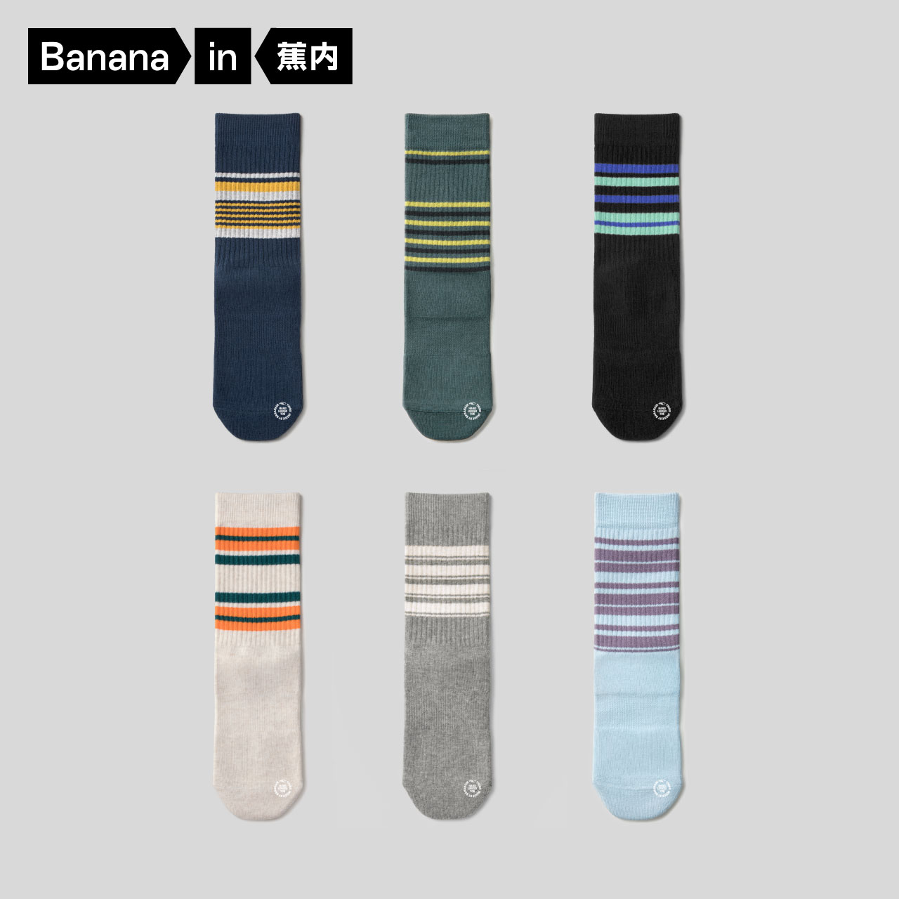 Banana inner lovers socks children in the tube socks 511P stripe contrast ins trend bacteriostatic cotton stockings men summer 3 pairs