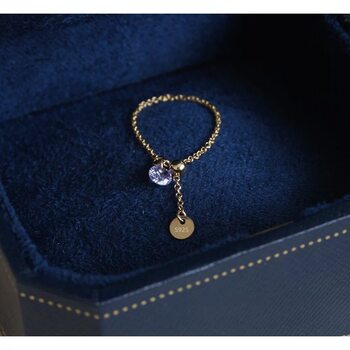 Jing xiaohong tong body s925 sterling silver plated 14k gold lavender light purple zircon disc pendant adjustable chain ring