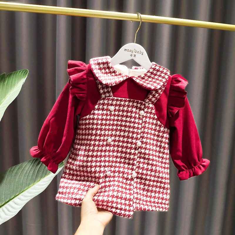 South Korea Autumn Winter Women's Baby Gush Thickening Fake Two Dresses Baby Dress Girl Foreign Pie Gyoo Dress