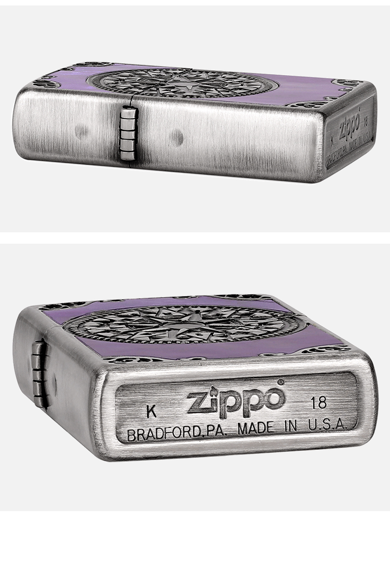 美国原机进口 Zippo 19新款 彩贝星盘刻花 16孔防风打火机 图9