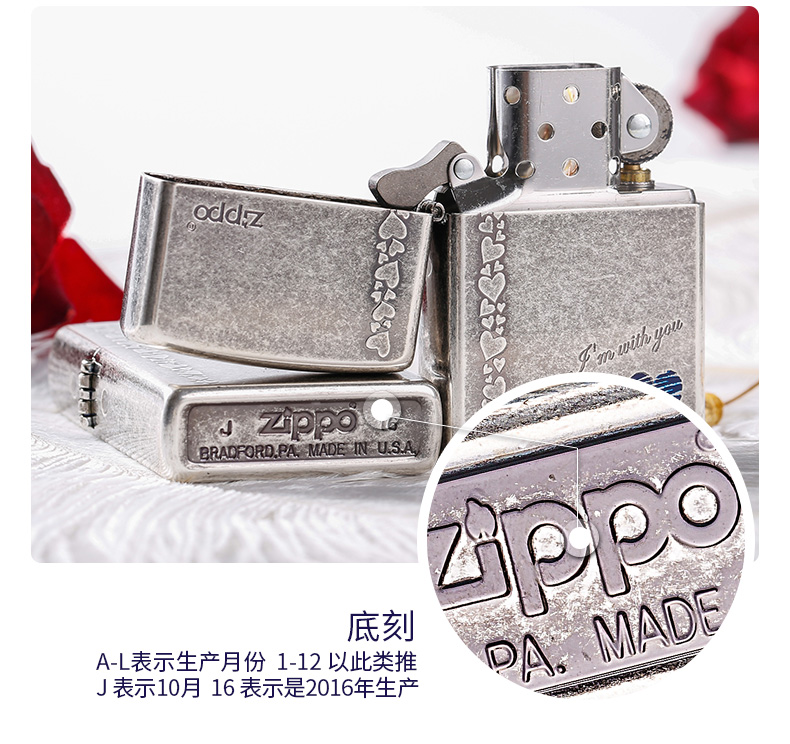 美国原机进口 Zippo 古银蓝心 和你一起 16孔防风打火机 图13
