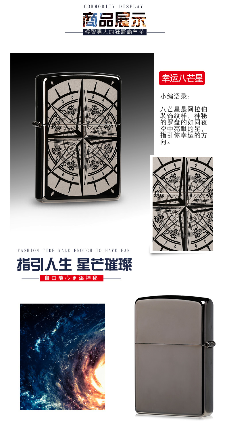 美国原机进口 Zippo 幸运八芒星 指引方向 16孔防风打火机 图6