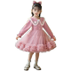 Girls Dress Autumn 2023 New Autumn Puffy Princess Dress Lapel Girls Mesh Children's Dress Skirt