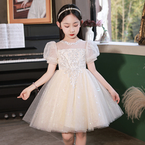 Childrens dress girls high-end light luxury niche host princess dress performance clothing summer piano performance clothing