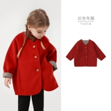Красное зимнее шерстяное пальто, праздничнная детская куртка, увеличенная толщина