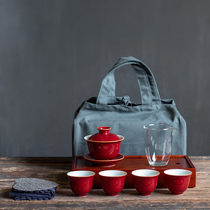 Travel tea set Japanese portable bag Ceramic Teacup cover bowl Kung Fu tea set Outdoor home office dry foam plate