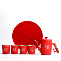 Ceramic bubble teapot six-cup set of Chinese wedding tea cup kung fu tea set wedding tray with hand gift