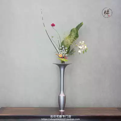 日本池坊花道花器 银嶺 生花立花正风体新风体通用铜制插花器