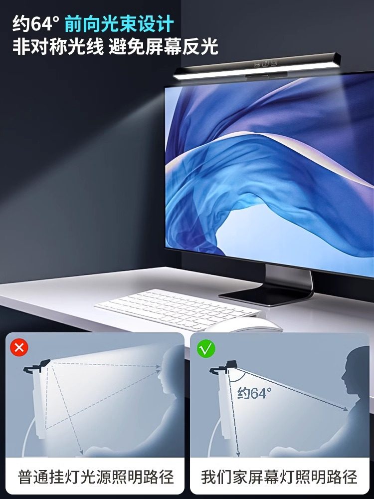 Monitor Screen Hanging Lamp, Eye Protection Lamp, Desktop Anti-Reflective Desktop Computer Fill Light, Special Desk Lamp for Work and Study