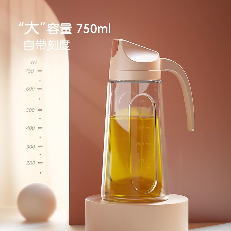 Yuen Long automatic opening and closing oil bottle leak-proof glass oil pot household soy sauce bottle kitchen oil tank oil tank large size