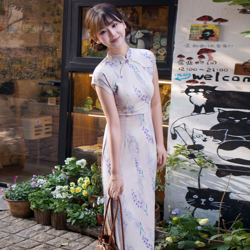 Purple Cheongsam for Women, New Chinese Style, Suitable for Everyday Wear, 2026 New Improved Model, Youthful Style, Elegant and Complexion-Enhancing, Long Dress