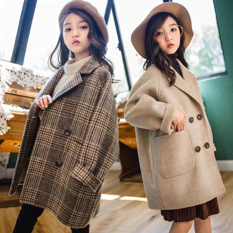 Children's double-sided cashmere coat autumn winter Korean edition mid-long gas plate wool clothes large girl suit coat