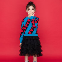 Girl Set Spring and Autumn Two-Piece Set 2021 New Long Sleeve Cake Princess Dress Tong Love Sweater Dress