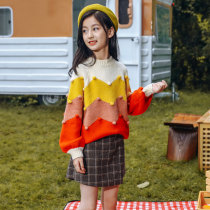 Girls Sweater 2021 Autumn and Winter Childrens Color Hairball Knitting Sweater Korean version of loose foreign childrens suit tide