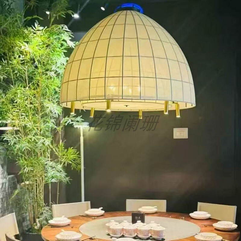 Restaurant Chandelier, New Chinese-Style Dining Room Private Room Dining Table with Lanterns, Designer Retro Wabi-Sabi Style Engineering Lighting Fixtures