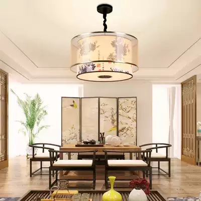 New Chinese style LED modern creative wrought iron chandelier Simple living room lamp Bedroom lamp Dining room study Teahouse Round
