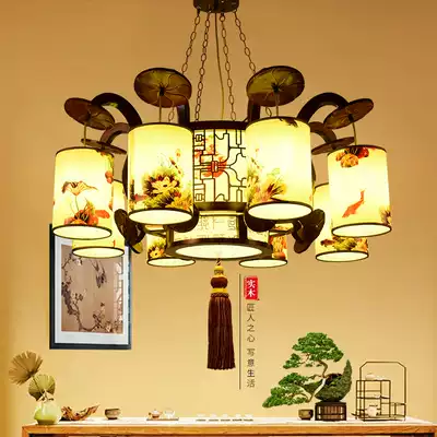 High-grade Chinese living room solid wood chandelier dining room compound building project hotel Villa Chinese style antique sheepskin living room lamp