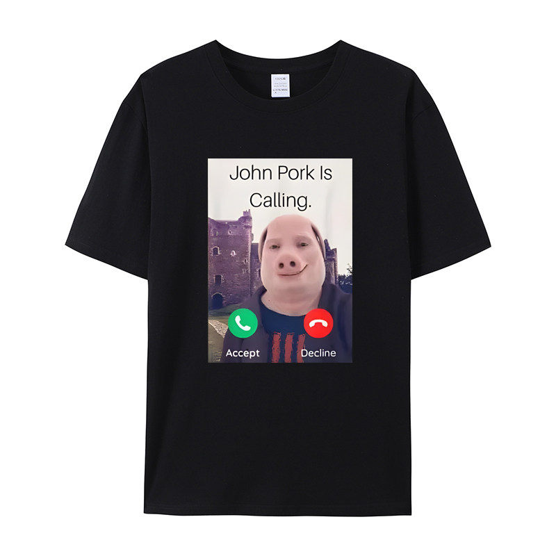 John Polk is on the phone answering phone t-shirt humorous funny pig lover graphic t-shirt short-sleeved cotton