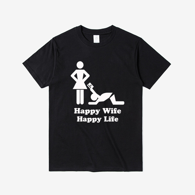 Happy Wife Happy Life Funny Short Sleeve T-Shirt Gift for Husband Happy Wife Happy Life Funny Short Sleeve T-Shirt Gift for Husband