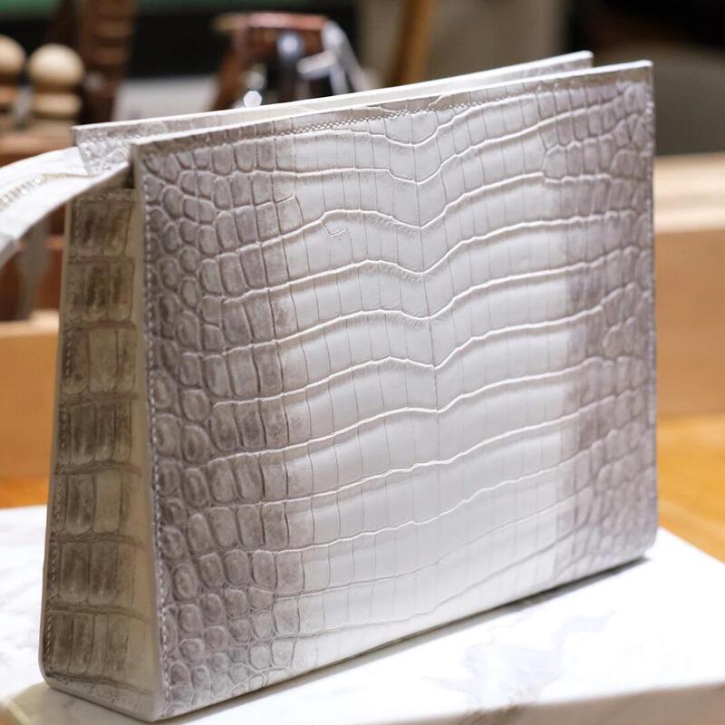 White Crocodile Leather Clutch Bag