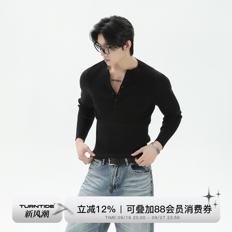 Turntide 2Nd Generation Upgraded Version Slim Fit Multi-Button Henry Collar Ribbed Knit Sweater Solid Color Casual Sweater for Men Turntide 2Nd Generation Upgraded Version Slim Fit Multi-Button Henry Collar Ribbed Knit Sweater Solid Color Casual Sweater for Men