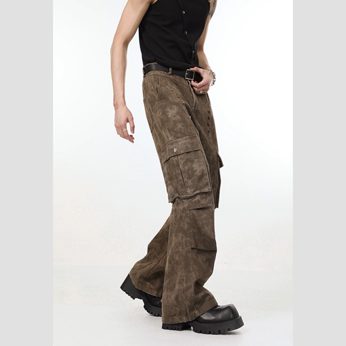 Ниша поворота деконструирование Liu Nail Vibe Pocket Рабочие джинсы мужской ретро -брюки.