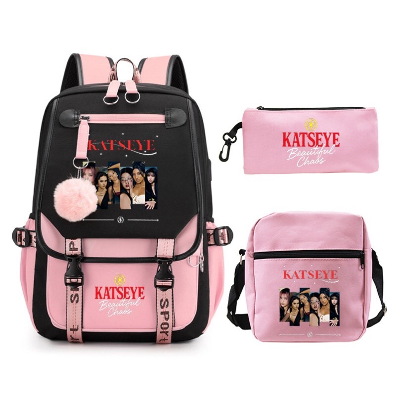 Katseye Peripheral Fashion Korean Style Student Schoolbag, College Style, Large Capacity, Lightweight Spine-Protecting Backpack