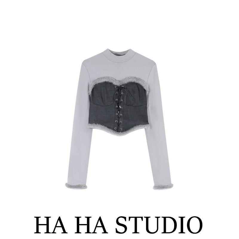 1W semi - high - collar blouse 2022 Spring and Autumn Clothing Clothing and Wearing Sweet hot girl coat Black