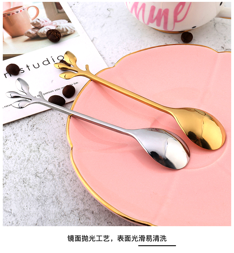 Dễ thương thìa nhỏ tráng miệng trà nhỏ 羹 muỗng cà phê bằng thép không gỉ sáng tạo tay cầm dài khuấy thìa muỗng cà phê Hàn Quốc - Cà phê dụng cụ pha cold brew