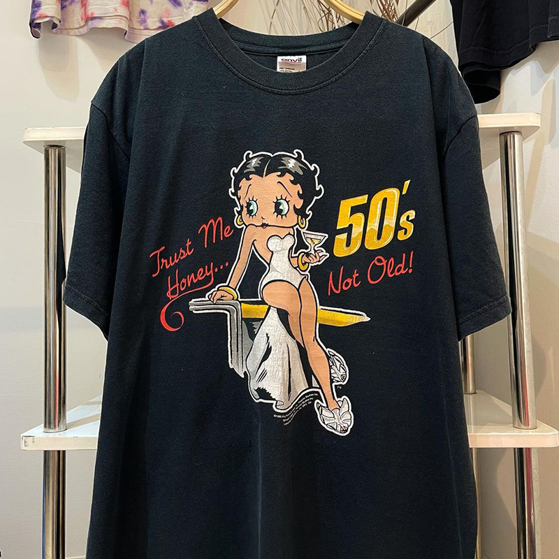 Betty Boop Doll Cartoon Oldschool Trendy Drop Shoulder Short Sleeve Unisex Couple T-Shirt