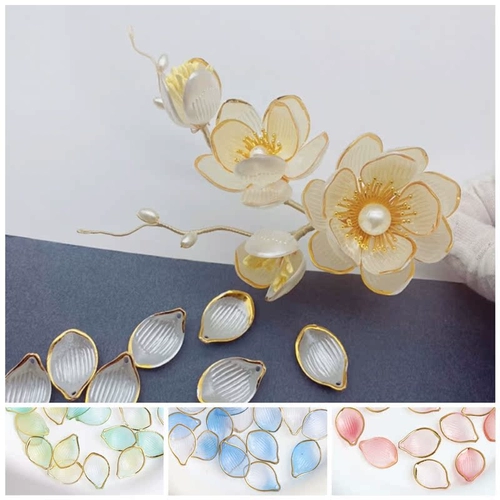 20 штук позолоченных лепестков лотоса из акриловой смолы 16*23 мм, окрашенных в золото, сделай сам, заколка для волос в старинном стиле, ступенчатый материал