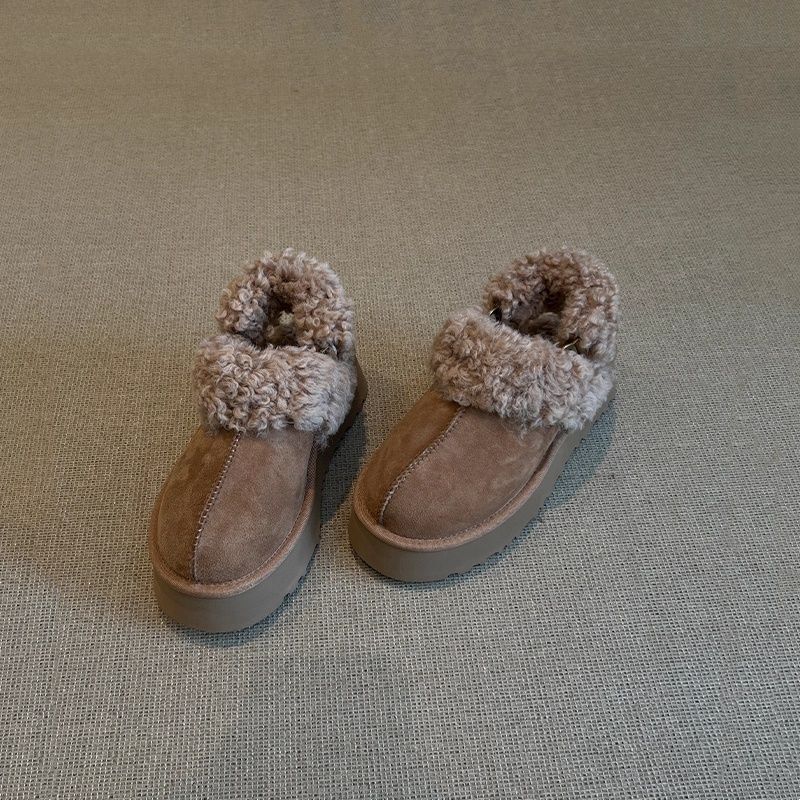 Fur-Lined and Warm Ankle-Length Cotton Shoes, Dual-Purpose Cotton Slippers, New Winter Thick-Soled Snow Boots for Women