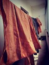 Persimmon-dyed cotton cloth orange sun-dyed polyester cotton cloth hand-woven homespun tea mat plant-dyed indigo dye traditional retro persimmon lacquer