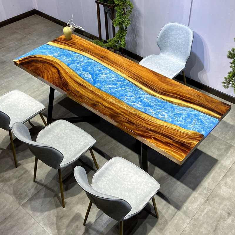 Solid wood large board whole board South American walnut epoxy resin table river log tea table designer creative desk