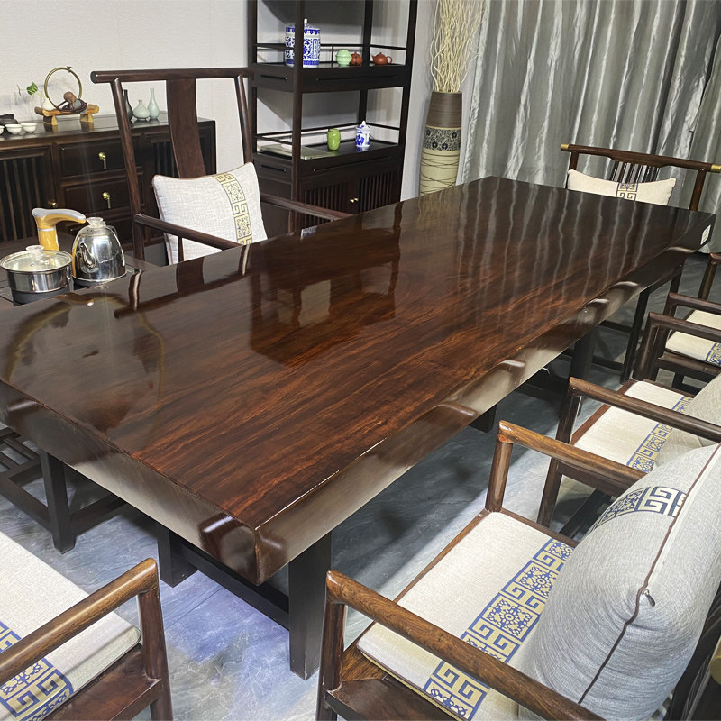 Log ebony large board table new Chinese style tea table tea table African solid wood boss table desk mahogany dining table combination