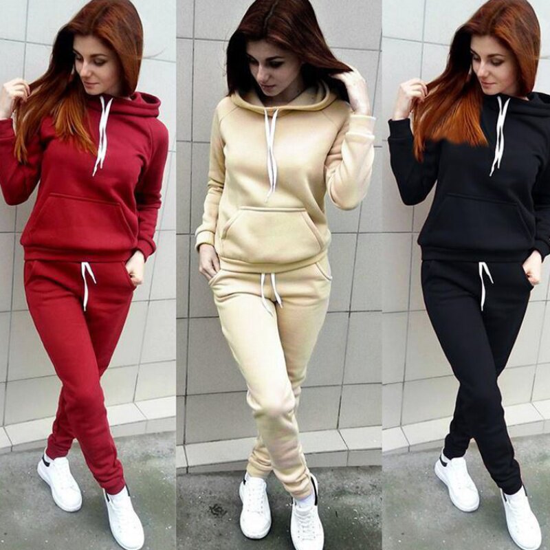 Winter 2018 Women 2 piece clothes set thicken tracksuit lady