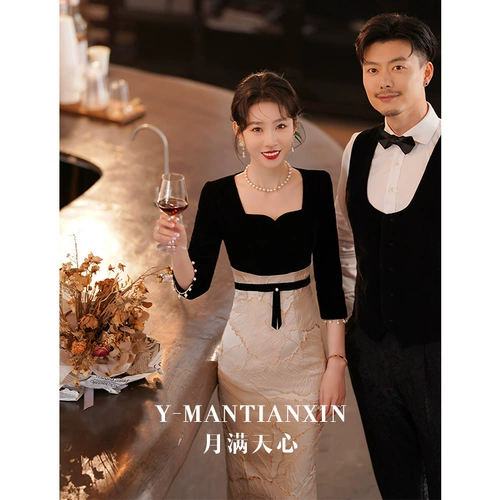 Черное бархатное вечернее платье, крой «рыбий хвост», изысканный стиль, подходит для подростков