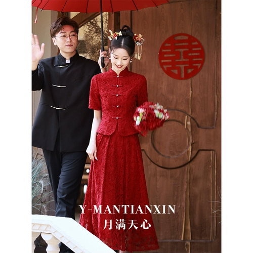 Красное вечернее платье, кружевное летнее свадебное платье, китайский стиль