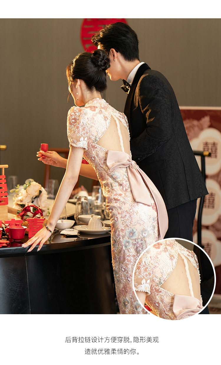 Ципао, летнее вечернее платье, свадебное платье для невесты, изысканный стиль Monthly sky heart 