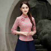 Trung Hoa Dân Quốc Gió Tang dài tay quần áo trà nghệ sĩ trà của phụ nữ Trung Quốc làm việc vào mùa xuân và mùa thu han quần áo cải thiện sườn xám áo khoác