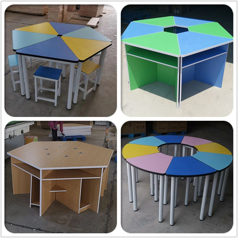 Student Hexagon Computer Desk Experiment Table Micromachine Room Training Trapezoidal Reading combination splicing hexagonal class table and chairs-Taobao