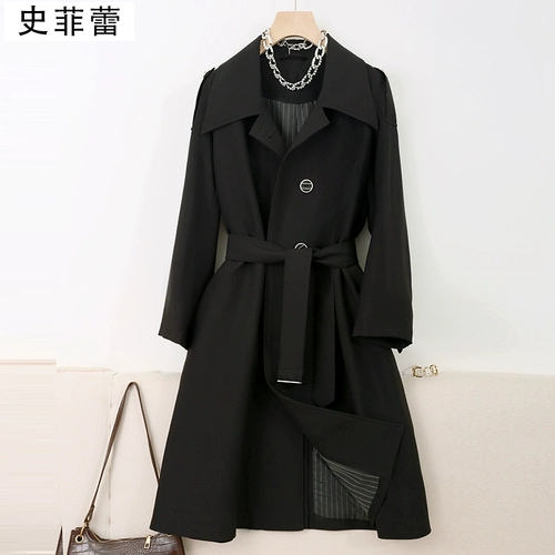 Длинный черный плащ для отдыха, осенняя куртка, в корейском стиле, изысканный стиль