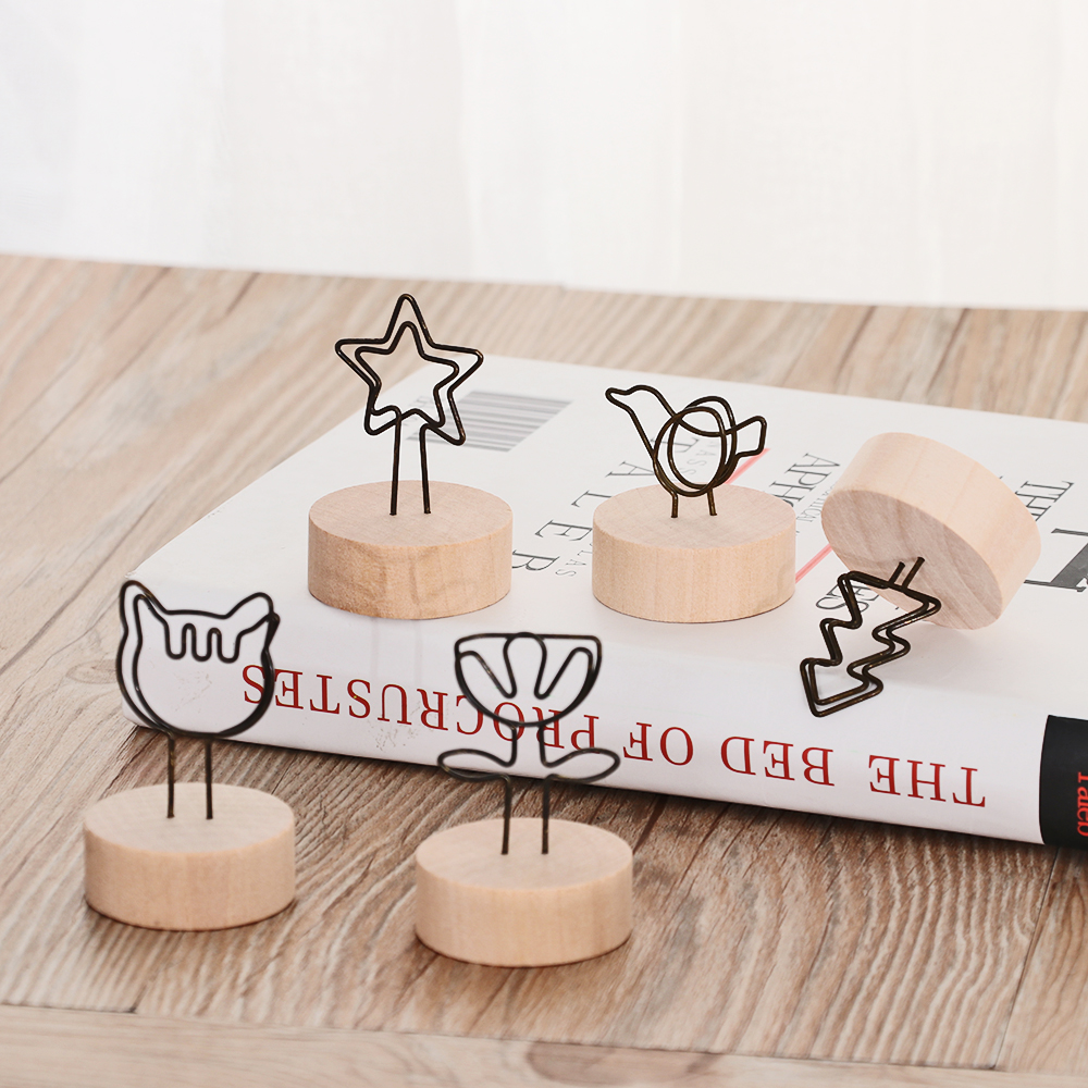 Retro Iron Art Wood Convenience Stick Holder Message Clip Photo Desktop Matching Swing Piece Postcard Pence Clip