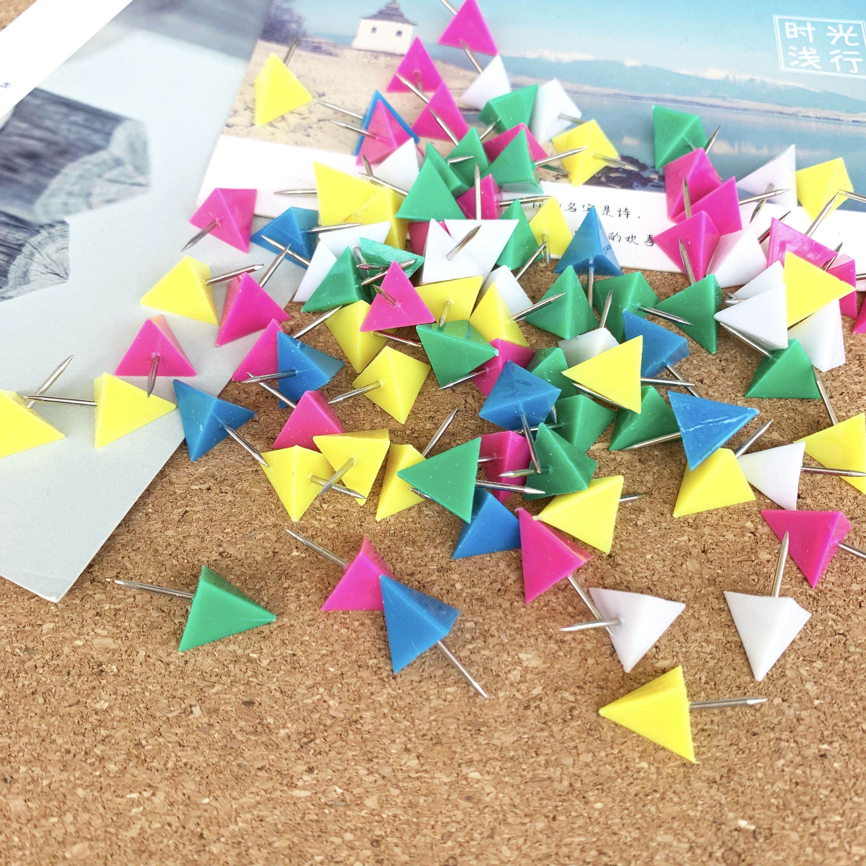 Triangle Nail Colored Drawing nail plastic Tnails Environmental protection by nail cork Tnail photo Wall nail 100 pieces