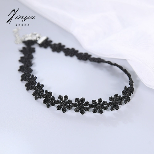 Черное сексуальное японское ожерелье, короткая цепочка до ключиц, аксессуар, чокер, не выцветает, кружевное платье, в цветочек