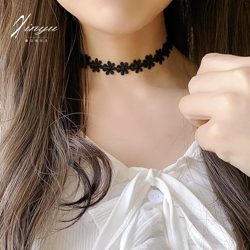 Черное сексуальное японское ожерелье, короткая цепочка до ключиц, аксессуар, чокер, не выцветает, кружевное платье, в цветочек