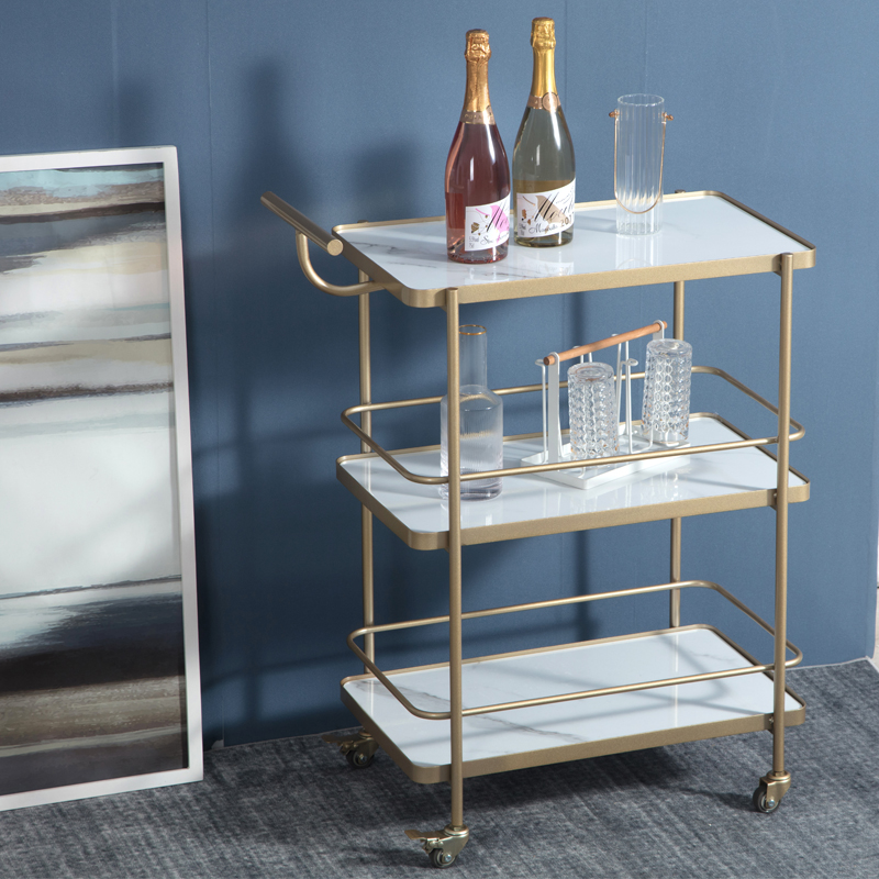 New Minima Commercial Triple Dining Car Hotel Trolley Mobile Wine Water Car Dining Cabinet Shelve Tea Water Stroller