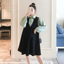 Touch Miss pregnant women spring and Autumn suit Fresh green fashion lapel shirt top Sundress two-piece suit