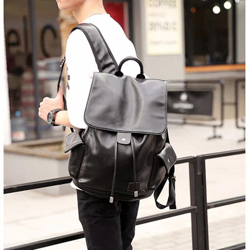 Hong Kong men's new street backpack Korean version business trend drawstring fashion backpack schoolbag travel bag