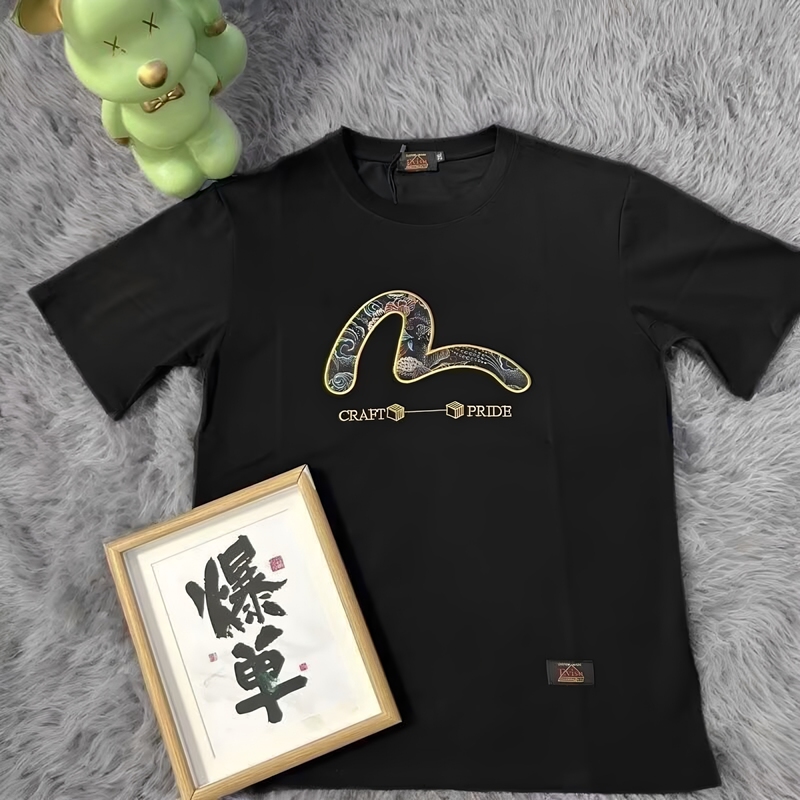Trendy American-Style Fushen Letter Embroidery Short-Sleeve T-Shirt for Men and Women, Summer Thin Couple Outfit, Fushen Half-Sleeve Top T-Shirt